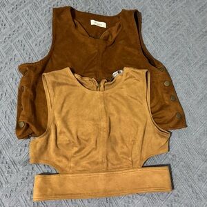 Brown and Tan Sleeveless Suede Tops
